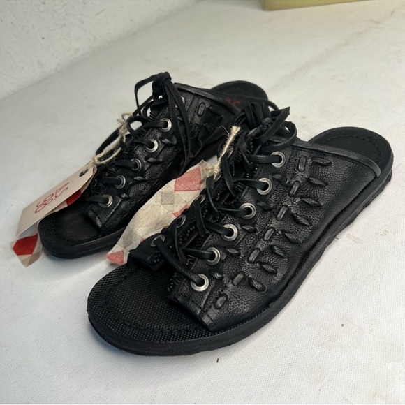 NWB AS 98 BLACK Regis leather lace up flat sandals - Picture 1 of 11